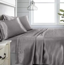 King Sz 4 Pc Bed Sheet Set Silky Smooth Satin Deep Pocket X002YMM88F