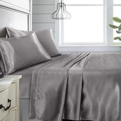 NIAGARA SLEEP SOLUTION King Sz 4 Pc Bed Sheet Set Silky Smooth Satin Deep Pocket X002YMM88F