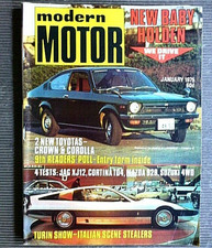 MODERN MOTOR Mag. 1/1975 - Holden GEMINI, Turbo CELICA, Jaguar XJ12L, SUZUKI 4WD