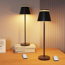 2 Black Rechargeable Cordless Table Lamps 5000mAh Dimmable with Remote