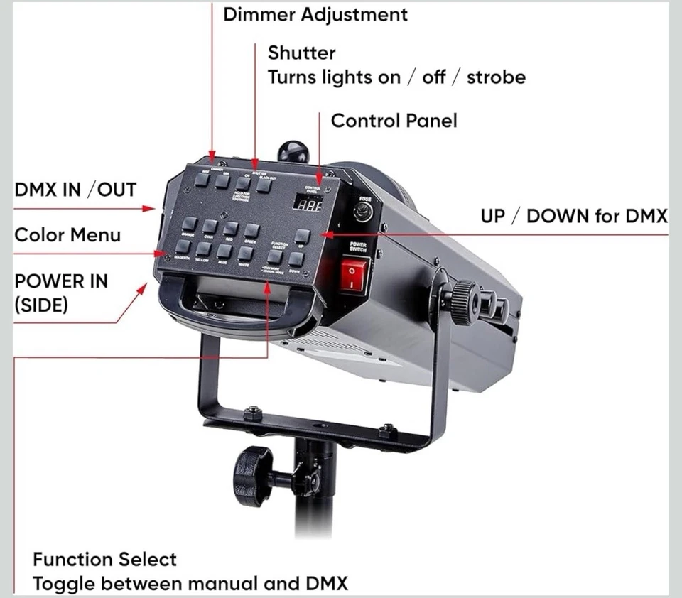 Punto de seguimiento LED Chauvet DJ 75ST, 3 canales DMX, conector DMX de 3 pines Foto 3 de 4