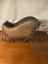 Large 14" Gold Santa Sleigh Christmas Holiday Centerpiece Display Decor