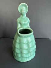 NICE! Vintage Haeger Art Pottery Lady Basket Planter Vase 8" x 4" Celadon Green