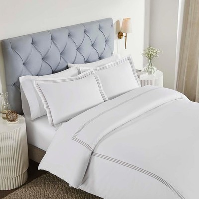 Superior Embroidered Cotton Bed Sheet Set, 1 Elastic Deep Pocket Fitted Sheet, 1