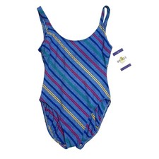 Vtg One Piece Swimsuit Swimwear Int Ladies Garment Workers Union 12 Striped Blue