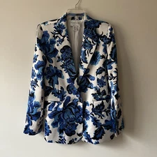 Christian Lacroix Satin Blazer Women's Small Bold Floral Blue White