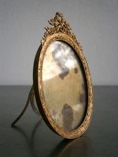 Small Oval Photo Frame Gilded Bronze St Louis XVI Classic Pediment View 6x8