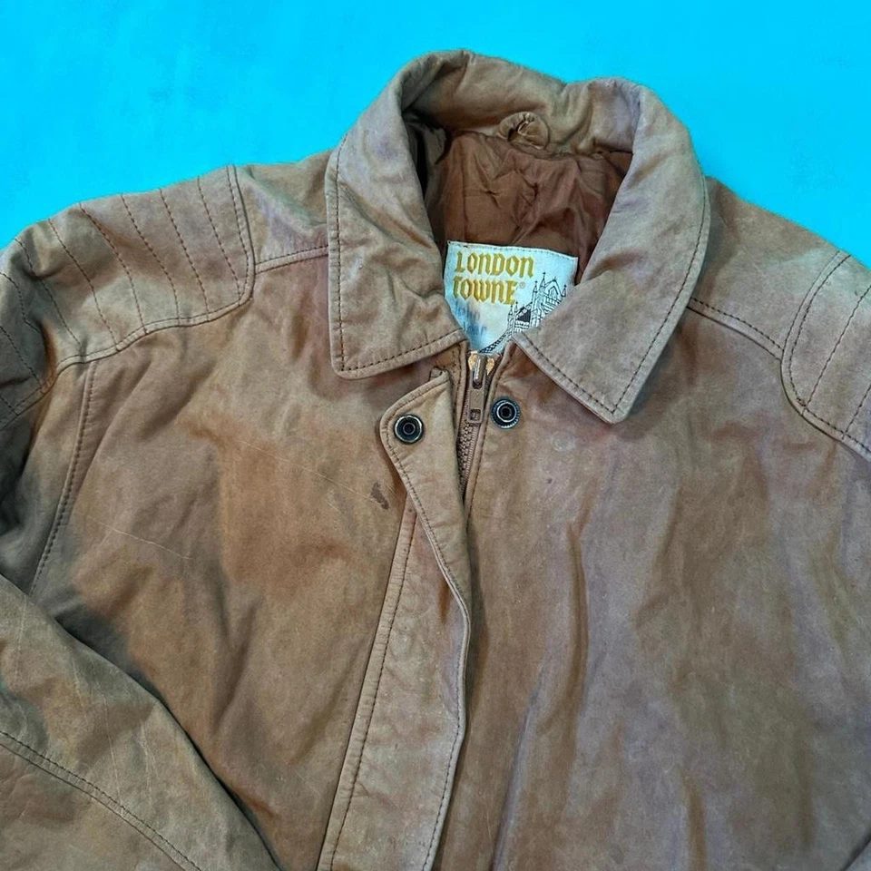 Chaqueta bomber vintage años 90 Londres niebla gamuza cremallera cuero genuino años 90 Foto 3 de 4