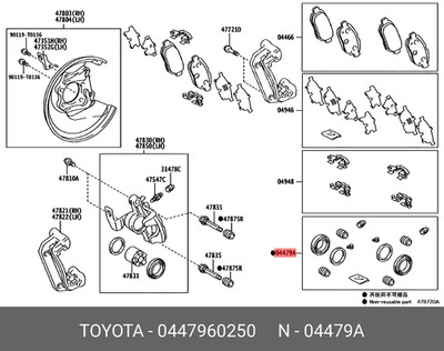 Original OE Dichtungssatz FRT, 0447960250 für TOYOTA 04479-60250