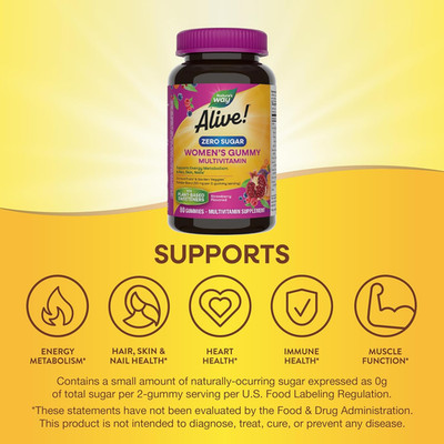 Alive! Zero Sugar Women'S Gummy Multivitamins, Energy Metabolism*, Hair, Skin...