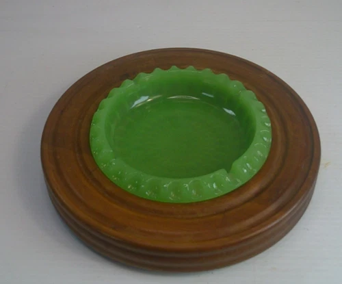 FENTON THUMBPRINT COLONIAL GREEN  OVAL ASHTRAY TRINKET DISH PRESSED GLASS