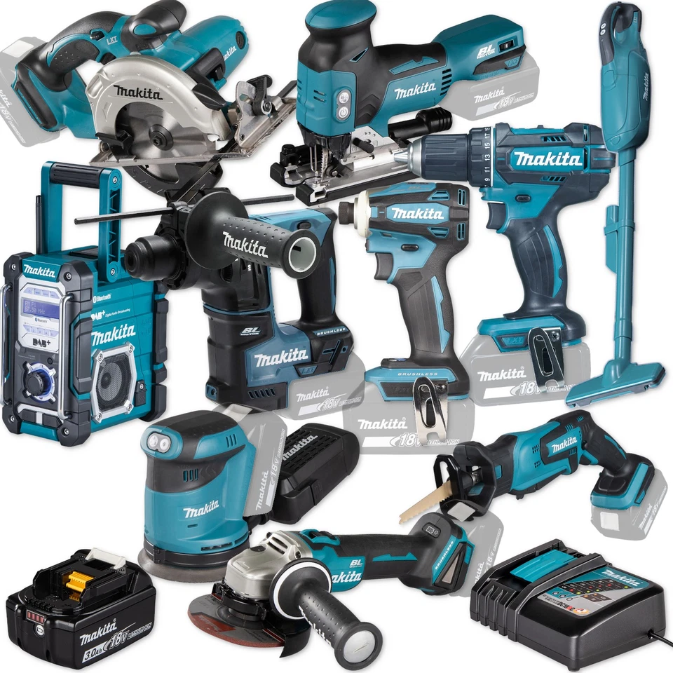 Makita Akku-Combo Set 18V XXL-Pack 10 Maschinen DGA504 DSS501 DJV181 DMR112