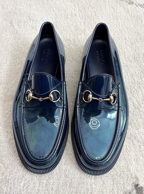 Authentic Gucci Silver Horsebit Navy Blue Rubber Mens Loafer  display picture 3