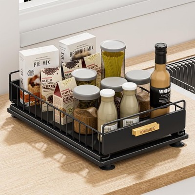 HOMEAILIE Under Sink Organizer, Single Tier Metal Pull Out Sliding Drawer She...