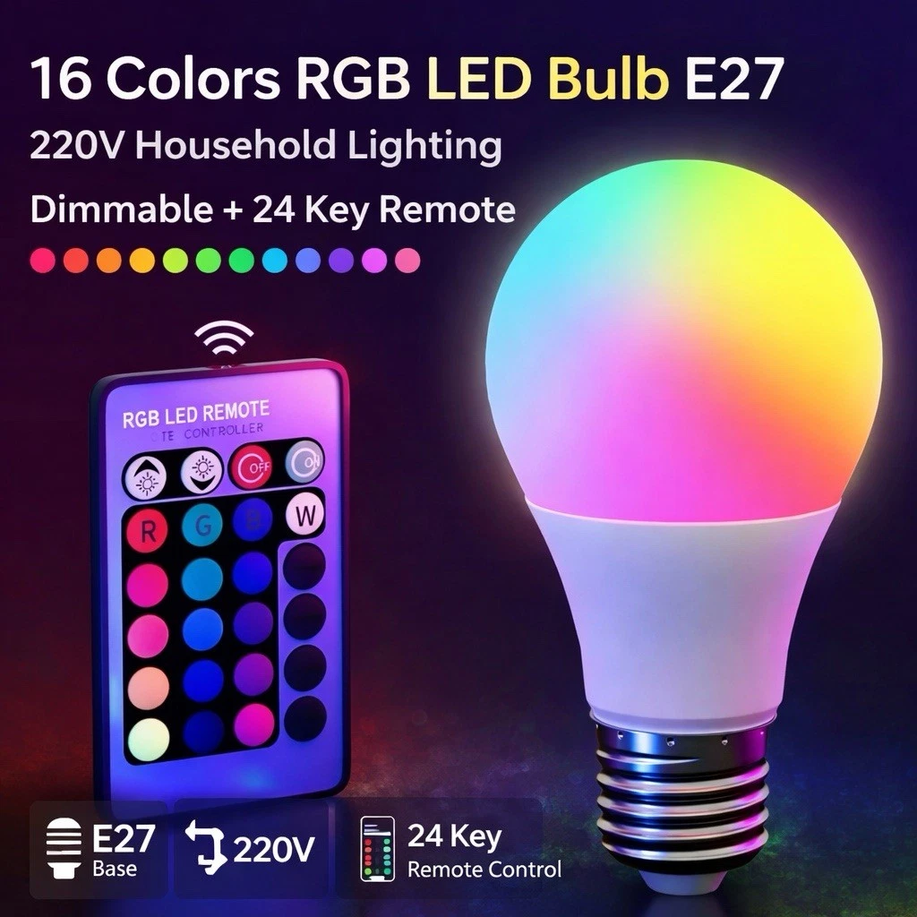 RGB LED Smart Color Changing Light Bulb – 3-5W, Candle Shape, Multiple Base Options (E12/E14/E26/E27/B22)