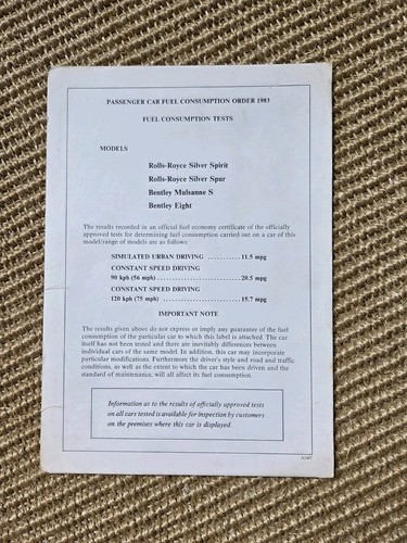 Rolls Royce Silver Spirit-Bentley Mulsanne Owners Handbook-Manual 1980 - Picture 4 of 4