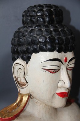 Vintage Indianer bemalt Buddha Holz Kopf Büste Statue Figur