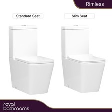 Rimless Close Coupled Toilet Ceramic WC Pan & Soft Close Seats, Cistern - Elena