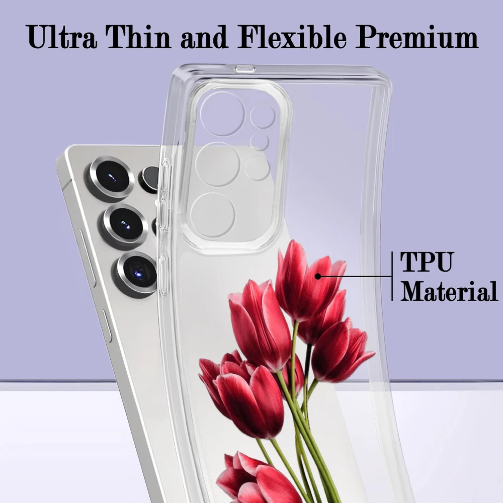 Samsung Galaxy S22 S23 S24 S25 A24 A25 Clear Floral Phone Case Cover  