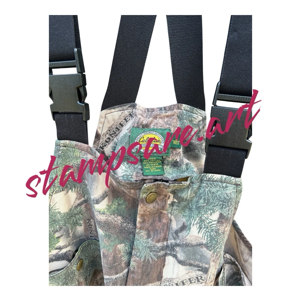Cabela's Men's Hunting Bib L Woodland Camo Coverall Cargo Pockets Real Tree VTG - Image 3 of 4