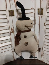 Primitive Folk Art  Cupboard Christmas Doll Door Hanger Snowman 