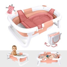 Collapsible Baby Bathtub with Sling for Newborns to Toddlers 0-24 Months