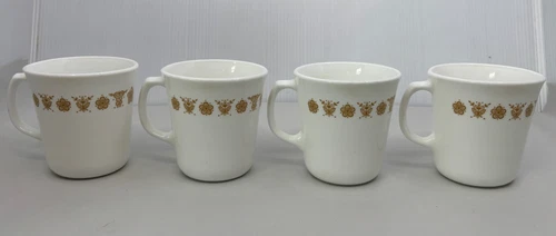 Vintage Set of 4 Corelle Coffee Mugs by Corning Butterfly Gold Pattern
