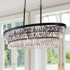 Elegant 40" Black Crystal Chandelier for Dining, Kitchen, and Living Spaces