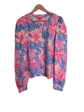 LILLY PULITZER Top Jansen Long Sleeve Sweater Pink Isle Snappy Turtle Size M NWT