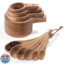 10-Piece Measuring Cups and Measuring Spoons Set, Handcrafted Acacia Wooden M