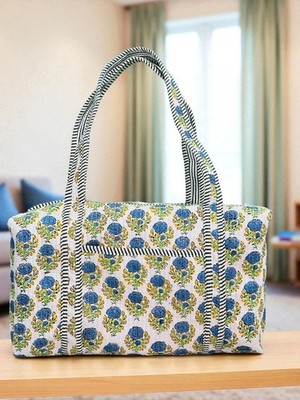 Vintage Quilted Cotton Weekender Travel Bag, Handmade Quilted