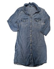 MNG Mango Lyocell Pearl Snap Shirt Dress Womens XS Chambray Western