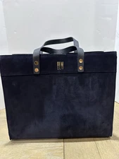 Mark and Graham Boxy essential Tote Navy  Suede leather MONOGRAM BLW Purse