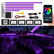 Acrylic Interior Car LED Strip Light with Wireless APP, RGB 6 in 1 ... Fast Ship