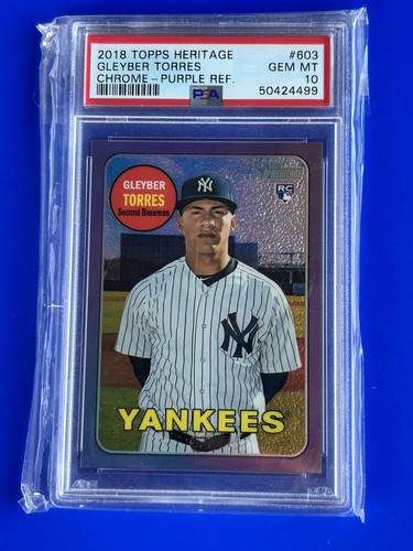 2018 Topps Heritage Gleyber Torres Purple Chrome Refractor RC PSA 10 Low Pop 💎 - Picture 1 of 2