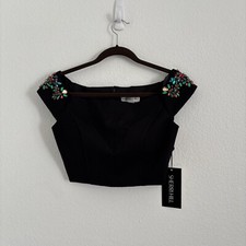 NWT Sherri Hill Women's Size 8 Black Embellished Stones Crop Top