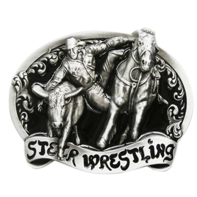 Steer Wrestling II Gⁿrtelschnalle Rodeo Cowboy Western Horse