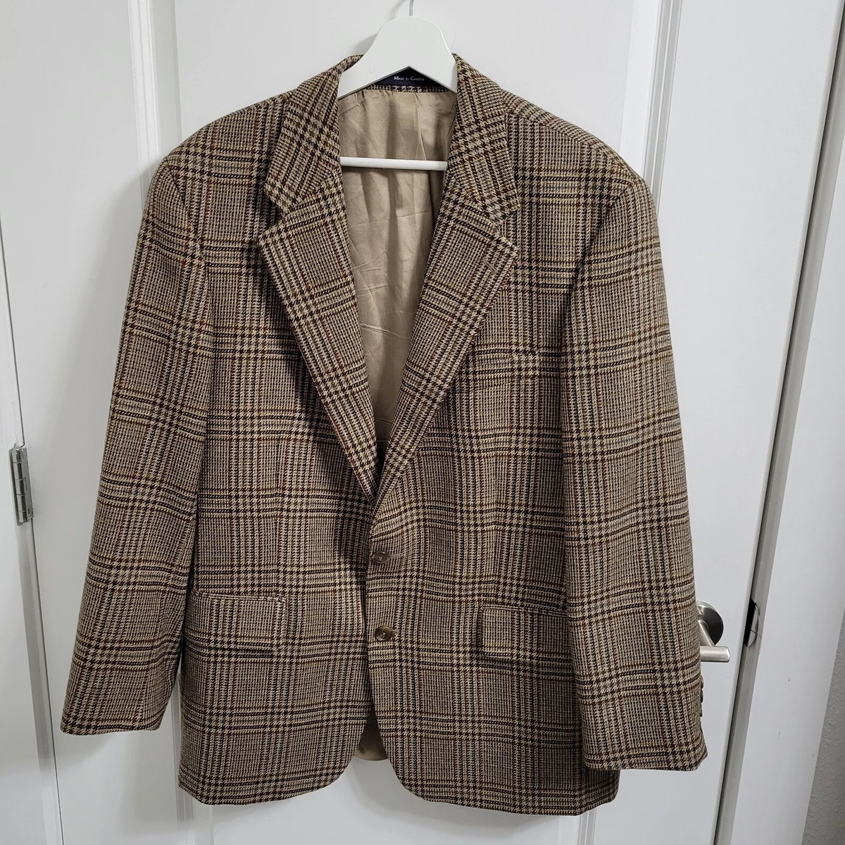Ralph Lauren Polo Uni Club Men's Brown Tweed Plaid Wool Sport Coat Blazer Sz 43R