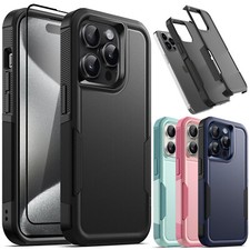 For iPhone 16 15 Pro Max 14 13 Plus Case Phone Cover with Glass Screen Protector