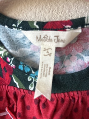 Matilda Jane Floral Ruffle Christmas Shirt Top Polkadots Poinsettias Holiday 4T - Picture 6 of 6