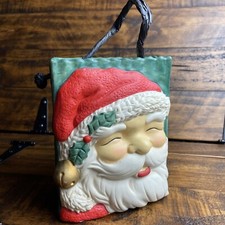 Vintage Ceramic Santa Face Bag Shaped Christmas Decoration 6.5"H Used
