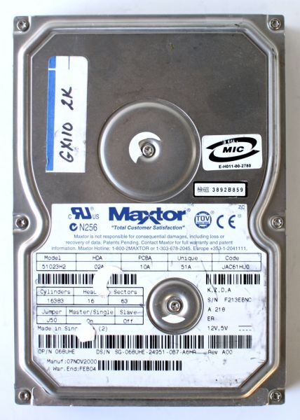 Hdd 10gb, maxtor 51023h2 02a 10a 51a jac61hu0 (k,z,d,a