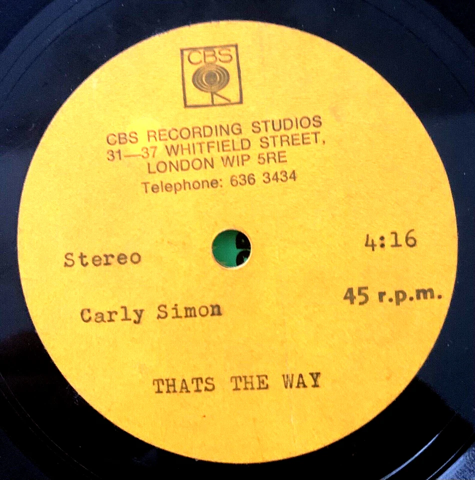 CARLY SIMON "The Right Thing To Do"/"That's The Way" UK 10" Vinyl Acetate RARE - Image 4 of 4
