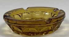 Amber Glass Ashtray Cigar Cigarette 6-1/8” Vintage Heavy Round