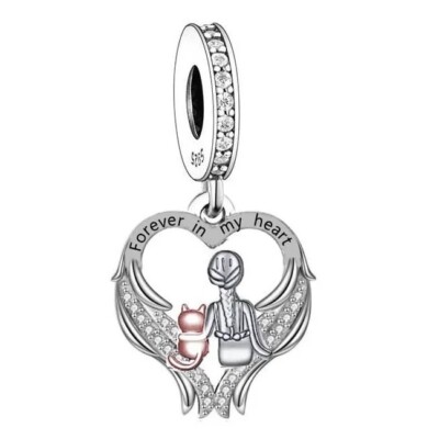   Cat Girl Memorial Charm Forever In My Heart Genuine 925 Sterling Silver  