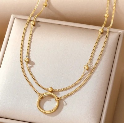 New Stainless Steel Women Circle Chain, Necklace Y-Layer Staking 