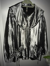Marla Wynne metalic Silver Drawstring Jacket With Elasticated Cuffs Pockets Hem