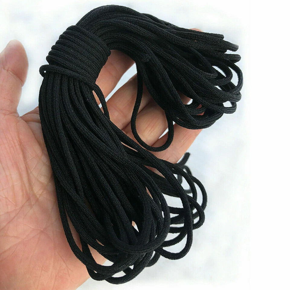 20-200 yardas banda elástica cordón oreja colgante costura para hágalo usted mismo 3 mm 1/8" redondo negro Foto 3 de 4