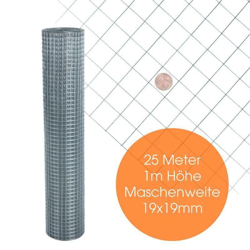 ESTEXO Volierendraht 4-Eck Maschendraht 1,0 x 25m 19x19 mm Gartenzaun Zaun verzinkt