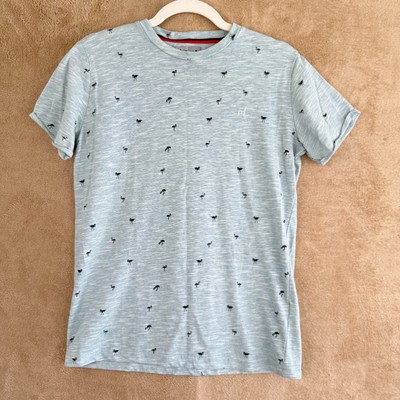 Mistral T-Shirt Mens S Blue Flamingo Print Jersey Tee Raw Hem Logo Cotton Summer